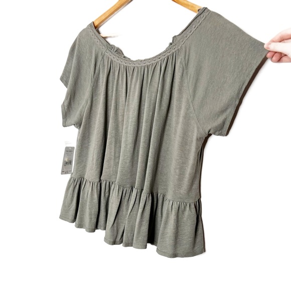 New with tag Women's Free People Army Sage Green Ruffled Button Lace Tie Blouse - Picture 8 of 16